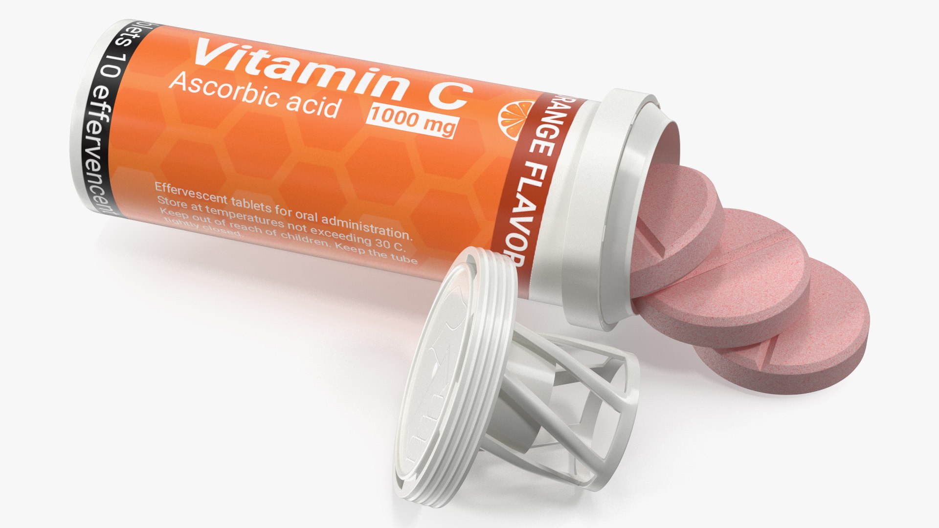Vitamin C Tube Packaging 10 Tabs Open 3D model preview