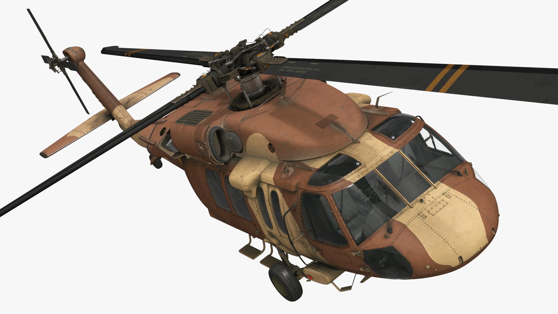 Twin Turbine Military Helicopter with Side Doors Brown Used Rigged for Cinema 4D 3D model for aviation visualization, airport scenes, simulation, animation, and cinematic rendering