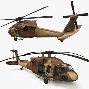 3D Twin Turbine Military Helicopter with Side Doors Brown Used Rigged for Cinema 4D