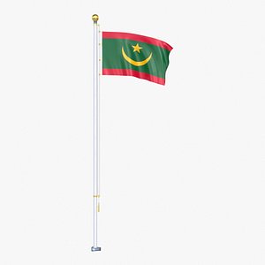 3D Mauritania Flag Stand Pole Animated Loop