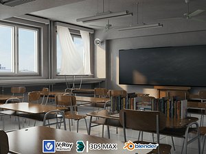 Modern School Classroom Interior Scene 3D