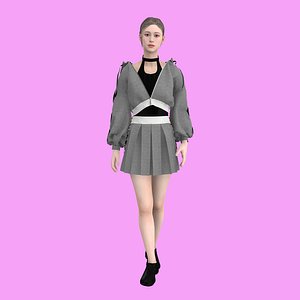 Hoodie bodysuit skirt and pants set - Marvelous designer