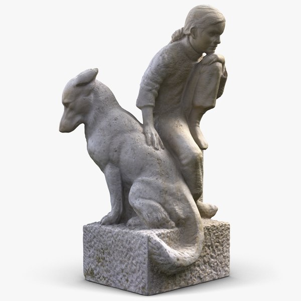 sculpture girl dog 3d model