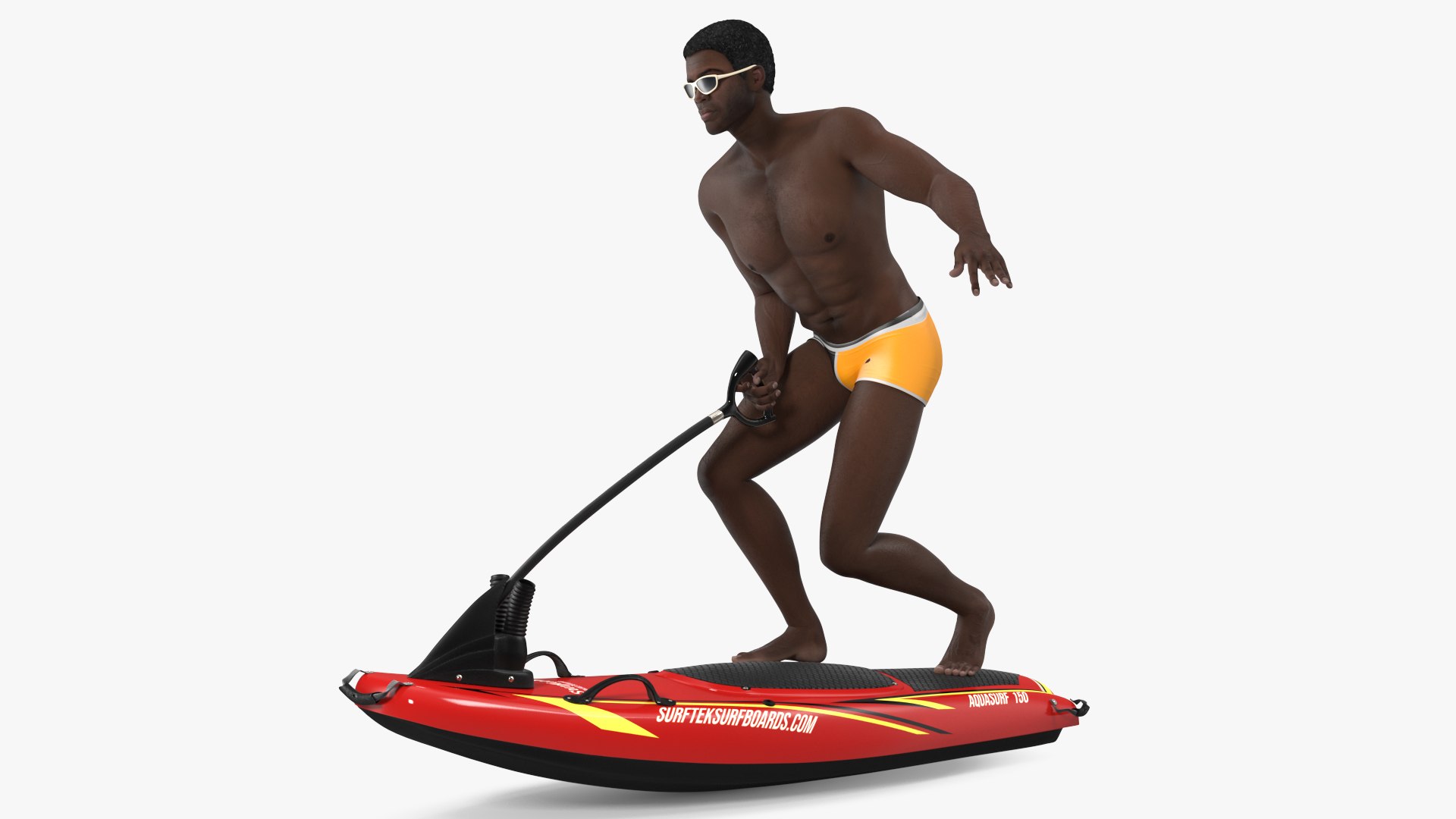 Afro American Man with Surftek Aquasurf Jet Surfboard Rigged for Maya 3D model preview