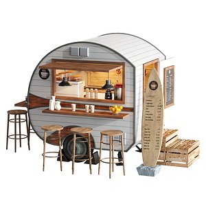3D Coffee Foodtruck trailer set 6 model