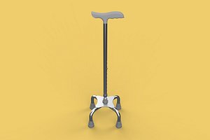 QUADRIPOD WALKING AID ELDERLY STICK CANE POLE QUAD FOOT 4 LEG 3D