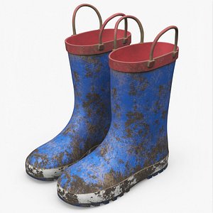 3D Kids Muddy Rain Boots Blue with Red Lining model