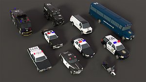 3D 10  Collection Police vehicles Low-Poly fully rigged