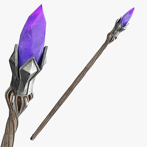 Fantasy Magic Staff Dark Wood Violet Tip 3D