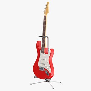 3D Red Electric Guitar With Stand model