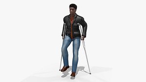 disabled walking man crutches 3D model