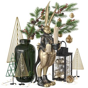 Christmas decorative set with rabbit 3D model