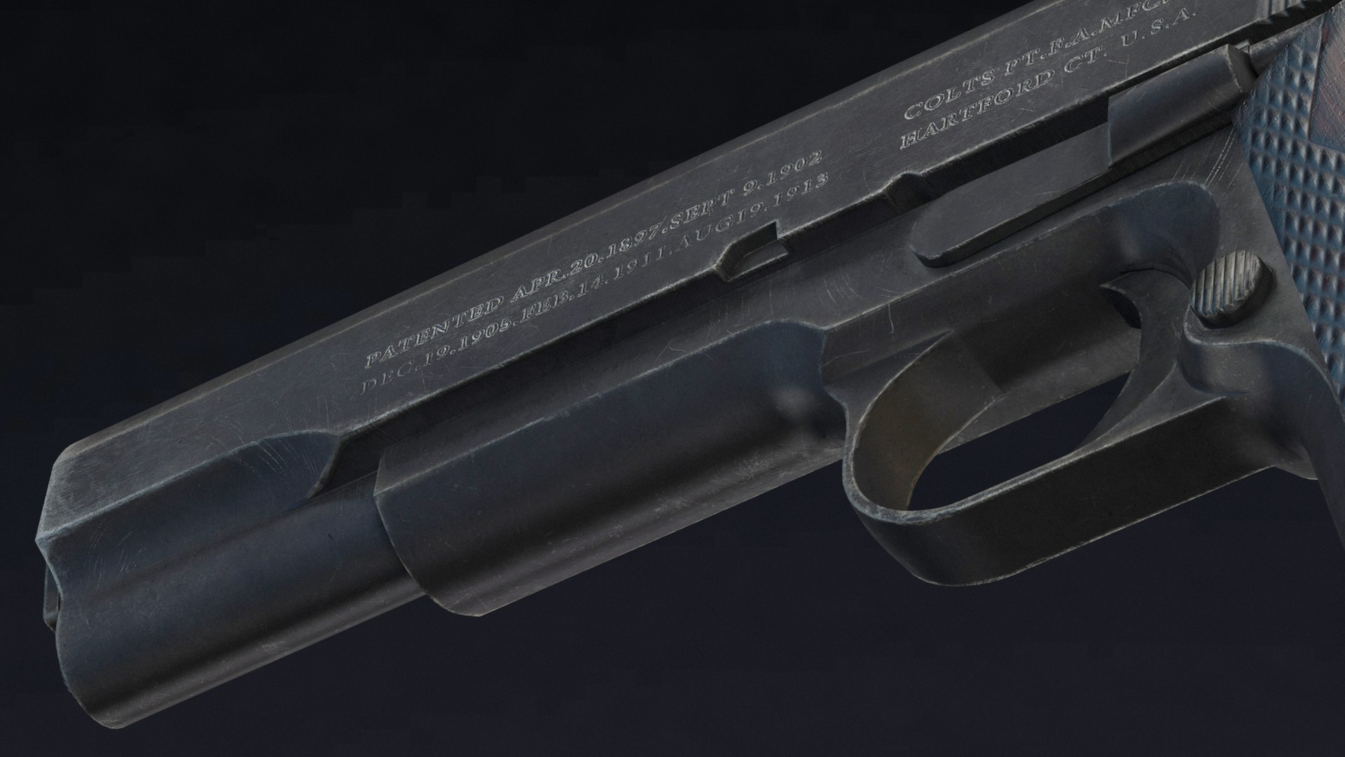 3D M1911 Pistol Low Poly https://p.turbosquid.com/ts-thumb/hJ/qPL6B3/ND/m1911pistollowpoly011/jpg/1649429019/1920x1080/fit_q87/cb82ecab991a49174390c1f14d5598ba05baaf3e/m1911pistollowpoly011.jpg