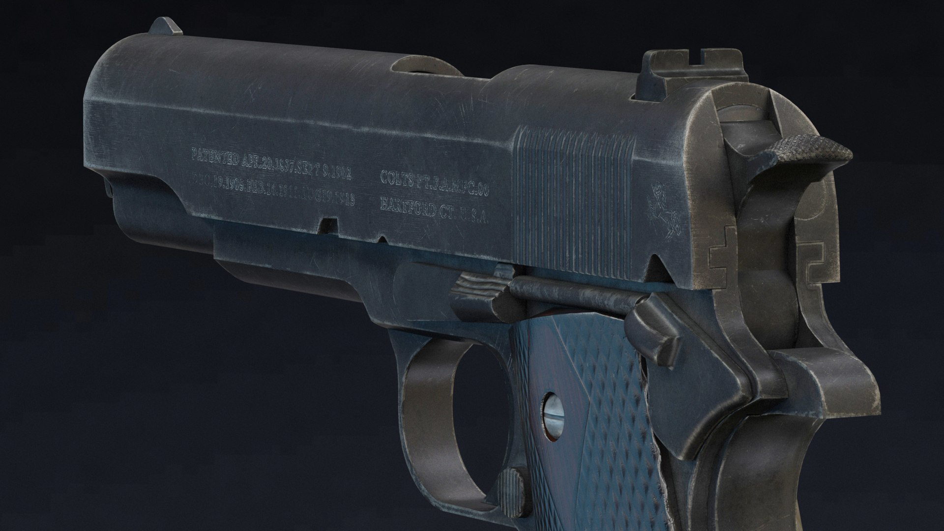 3D M1911 Pistol Low Poly https://p.turbosquid.com/ts-thumb/hJ/qPL6B3/Wl/m1911pistollowpoly007/jpg/1649429047/1920x1080/fit_q87/df77da3b093acd18e3d6cca495f65986120ad4b4/m1911pistollowpoly007.jpg