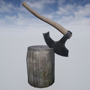 medieval axe stump set 3D