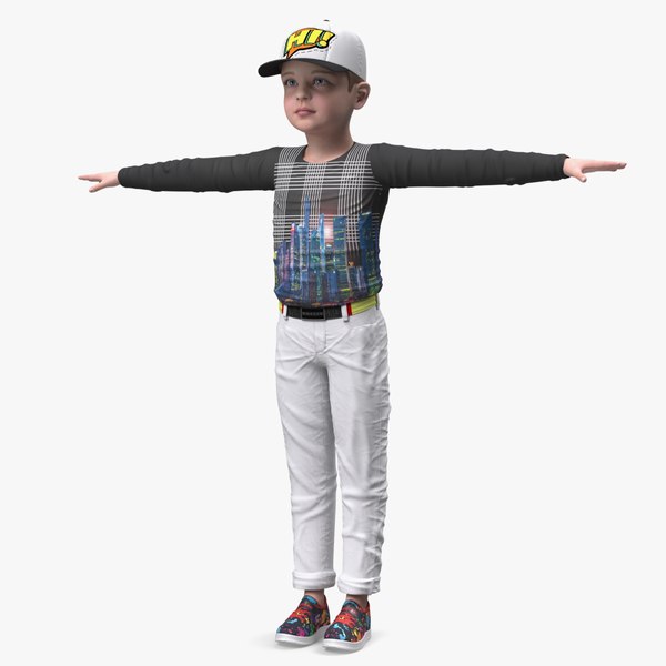 3D Child Boy Street Style T-Pose