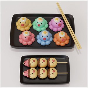 3D model Minimal Cartoon Takoyaki Set