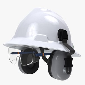 3D Safety Helmet with Earmuffs and Glasses model