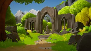Stylized Nature with Ruins 3D