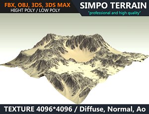 3D realistic terrain polys games model