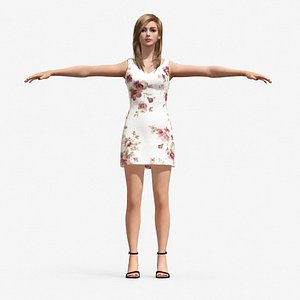 Realistic Rigged Girl - Full Body Face Rig T-Pose