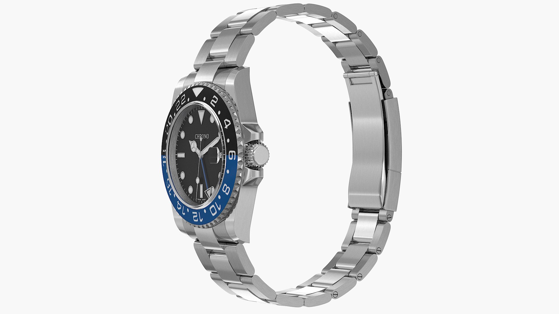 Chrono Watch 3 Black And Blue Bezel Model - TurboSquid 2142051