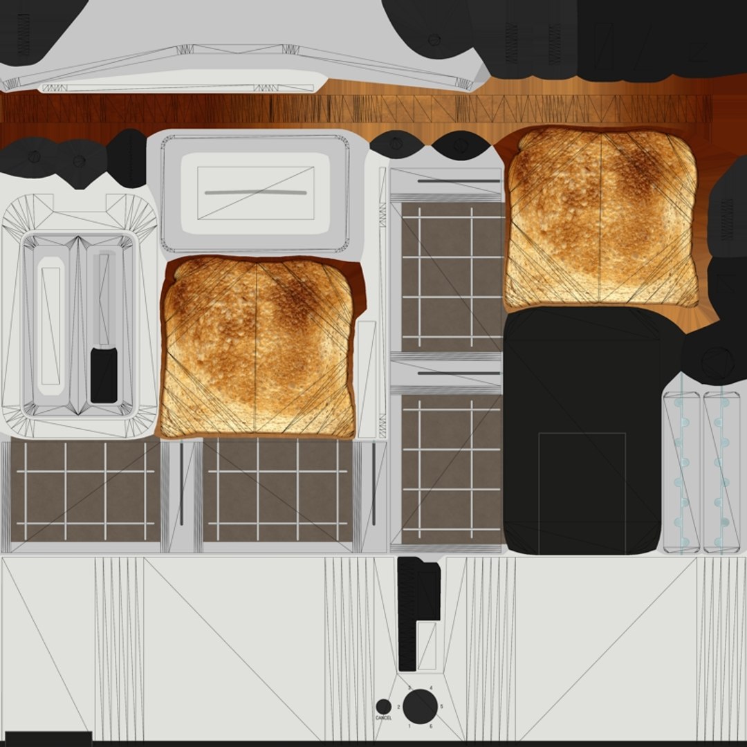 3D low-poly toaster model https://p.turbosquid.com/ts-thumb/hL/y3ox9g/v2/uv/jpg/1614104937/1920x1080/fit_q87/4ce1be4d1c10a3bad0a40276b360230057a3cebc/uv.jpg