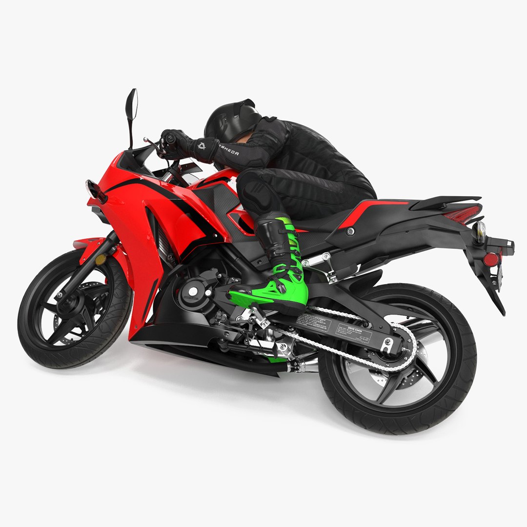 Racing Motorcycle with Rider Turning 3D model preview