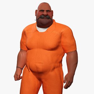 Cartoon man with mustache in prison jumpsuit