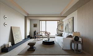 3D model Chinese style living room and dining room