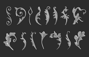 3D 85 mid poly baroque floral ornament decals Imm brush set 3D model