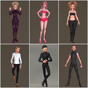 3D Six Fully Rigged Cartoonish Characters model