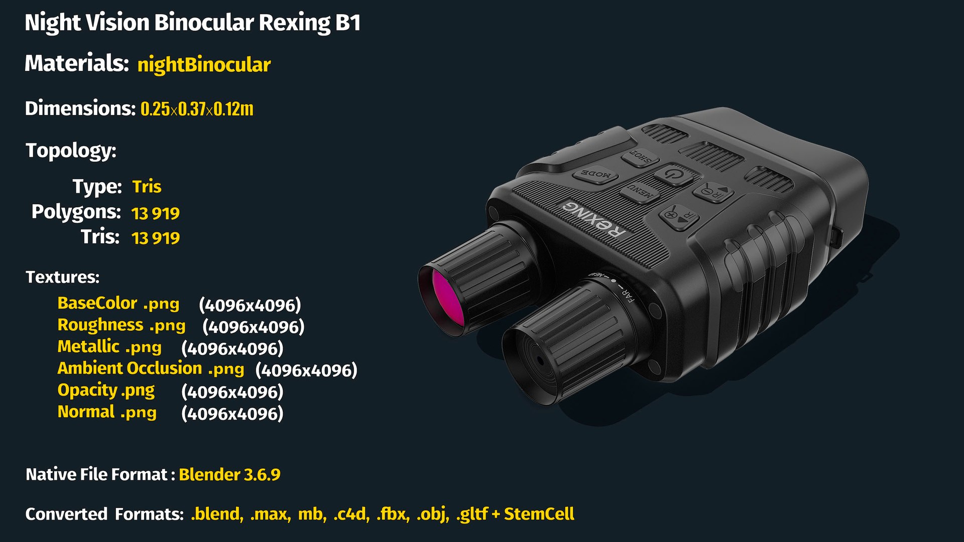 3D Night Vision Binocular Rexing B1 Model TurboSquid 2251859