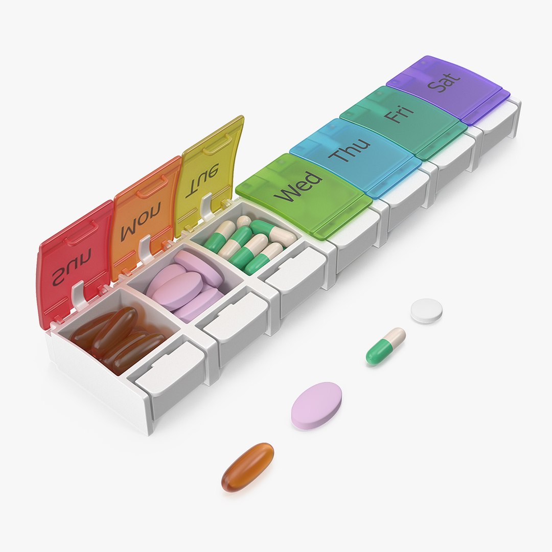 Weekly Pill Organizer Pill Box Case with Pills 3D model preview