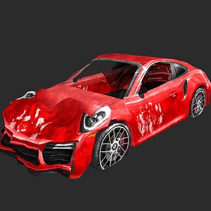 low poly wrecked porsche 911 car 3D