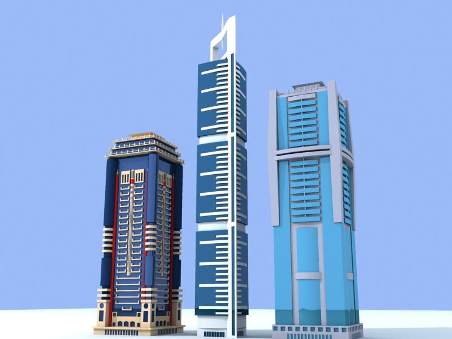 3d model 3 skyscrapers dubai buildings