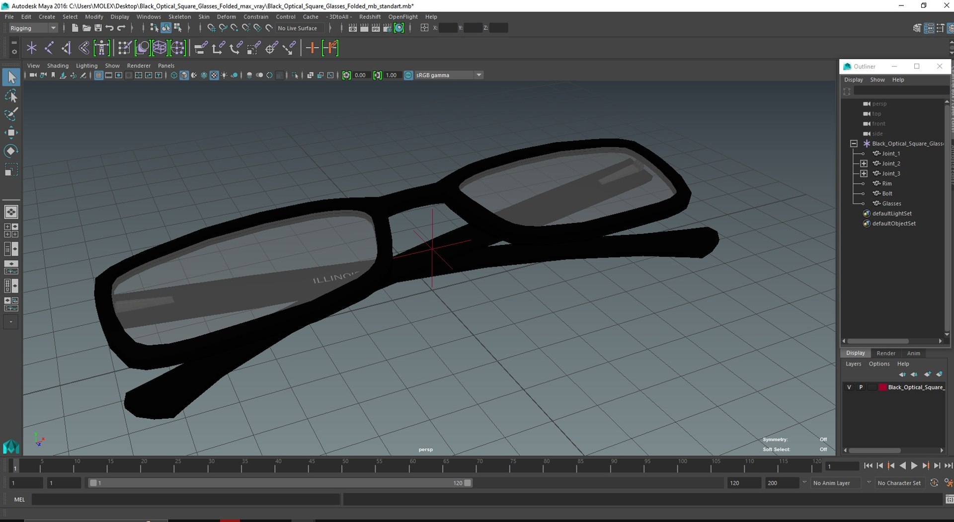Black Optical Square Glasses Folded 3D - TurboSquid 2140975