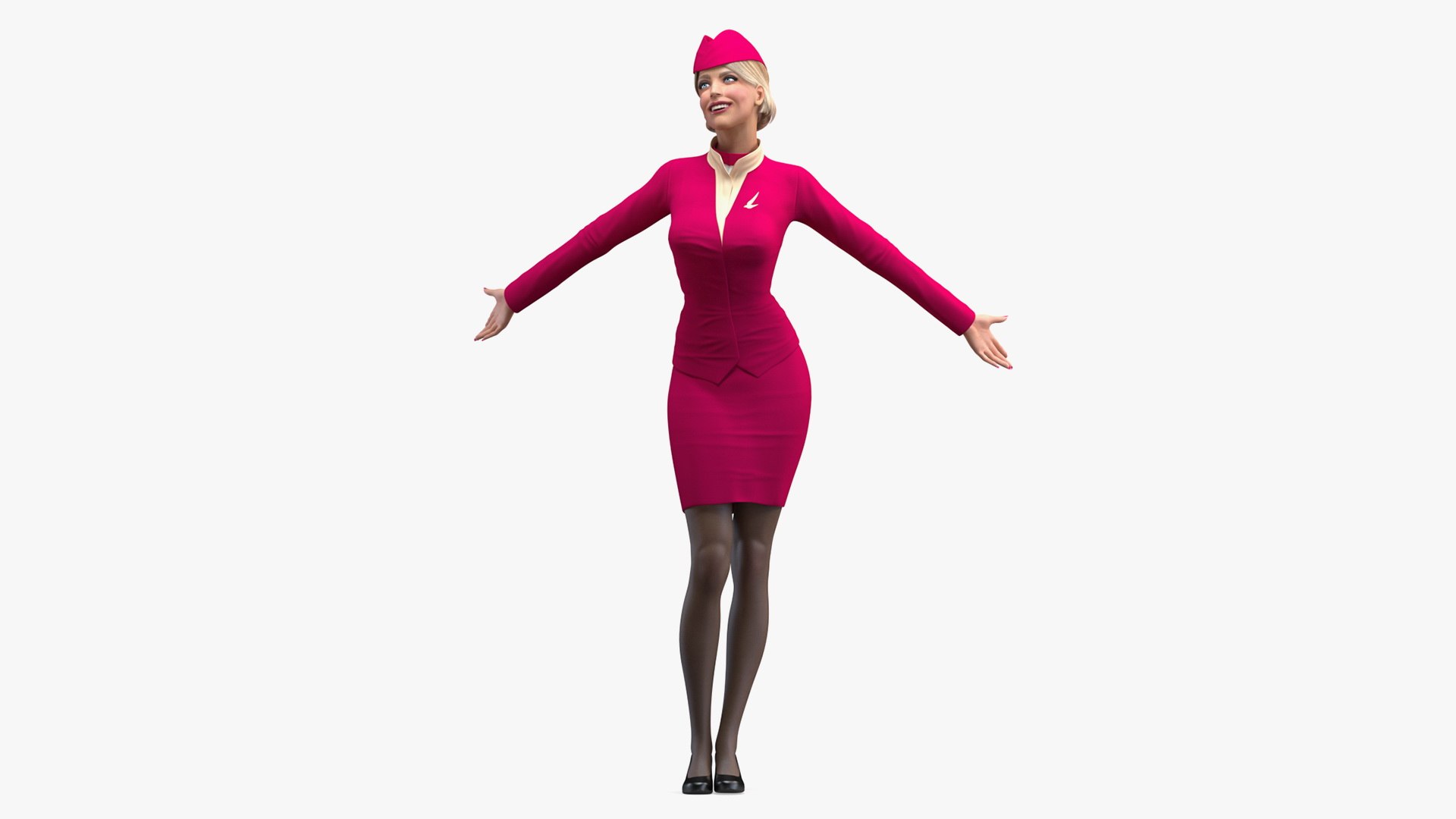 Flight Attendant in Maroon Dress 3D model preview