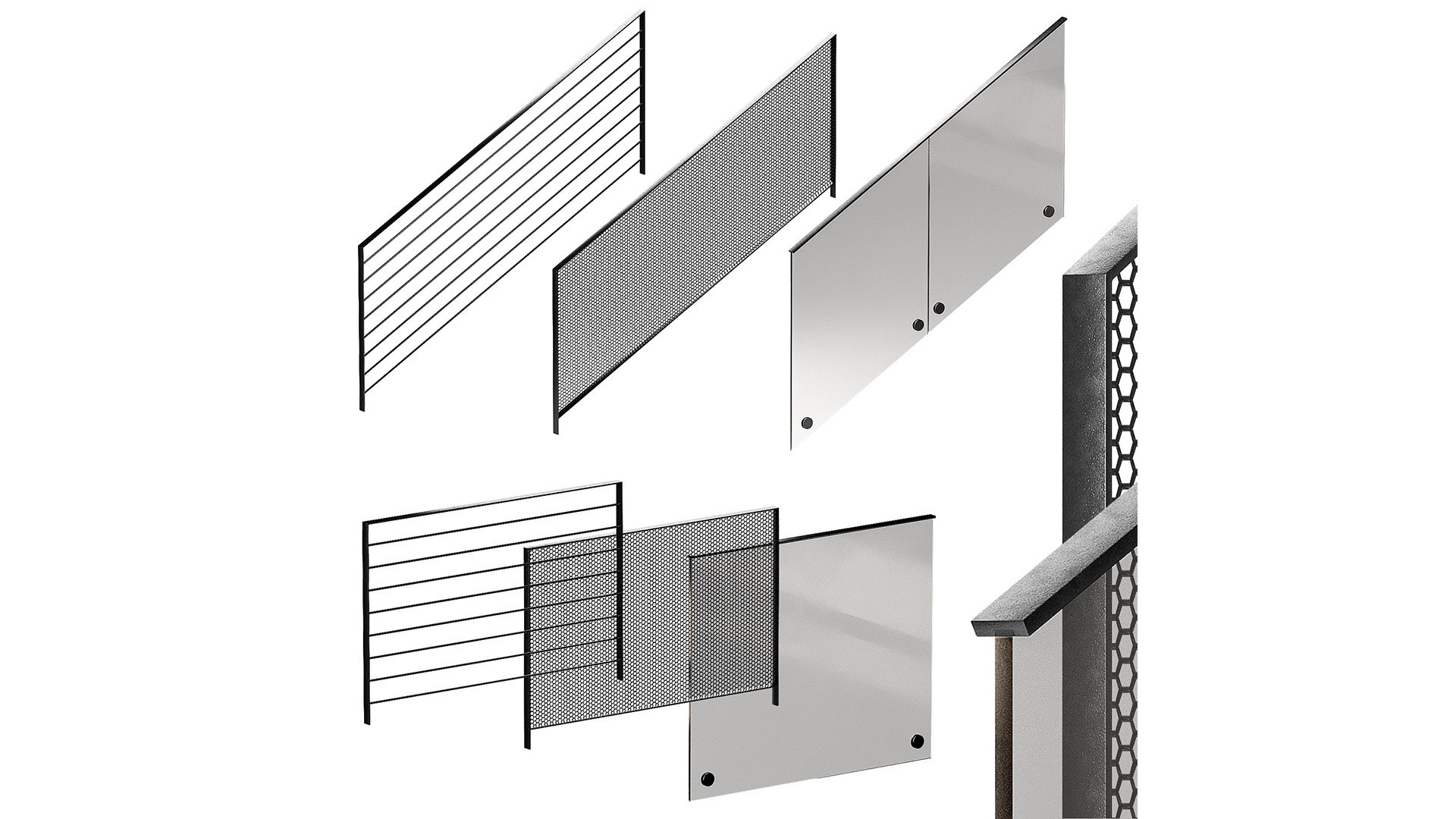 3D Modern Metal Railings 3 Design Options Editable Splines Option ...