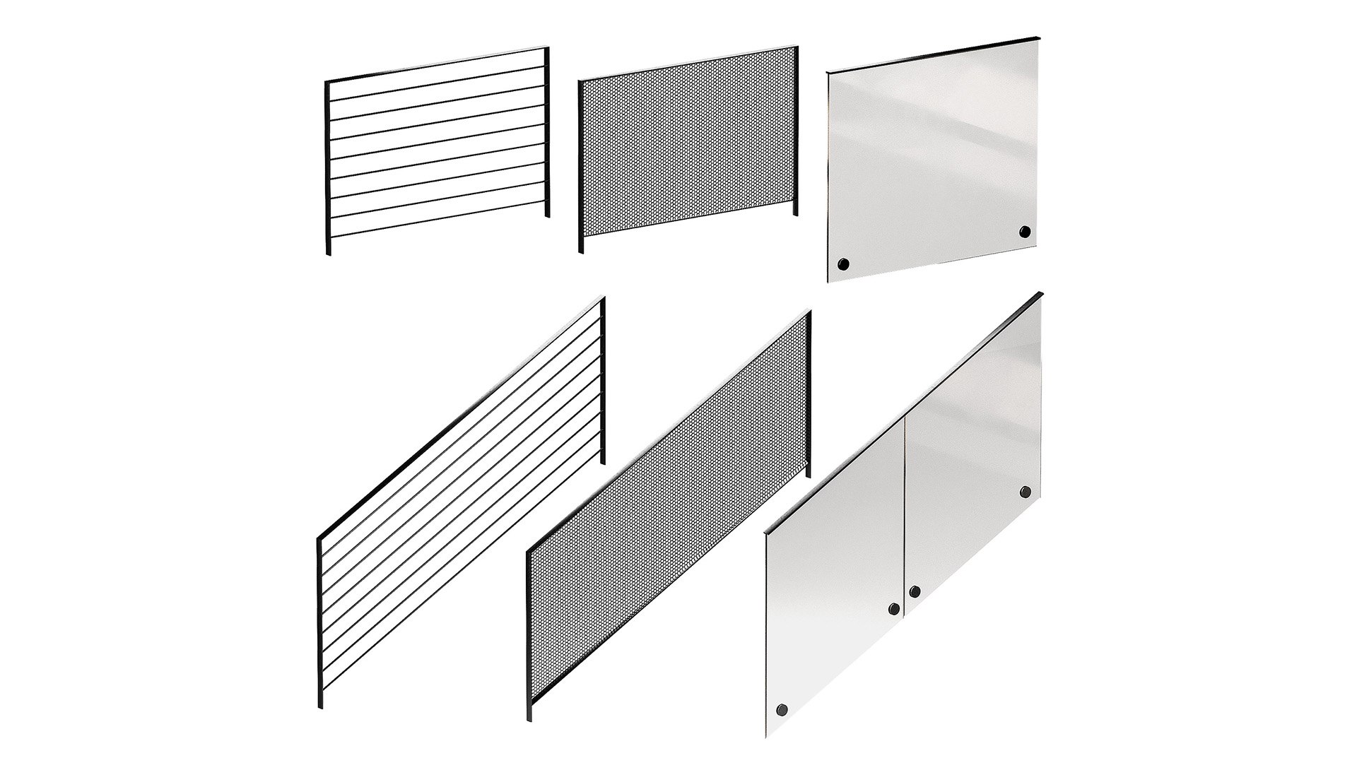 3D Modern Metal Railings 3 Design Options Editable Splines Option ...