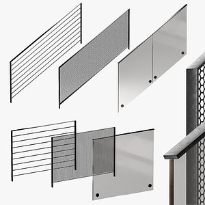 Modern metal railings 3 design options Editable splines option Procedural material