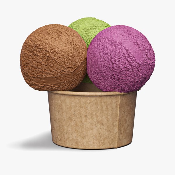 3D Multicolored Ice Cream Balls in Cardboard Cup model