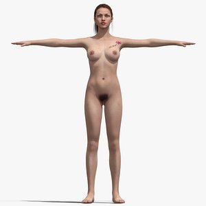Realistic Nude Girl - Full body Face rigged 3d model