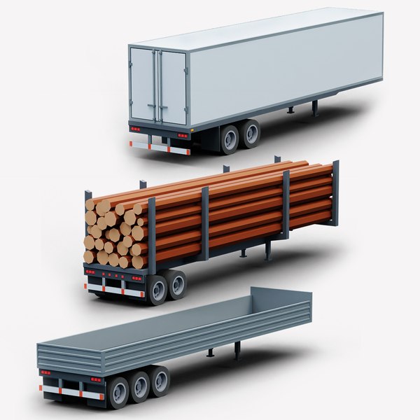 Cartoon Stylized three type Semi Trailers 3D model