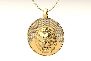 Lion Medallion Pendant with Pave Diamond Arches 018
