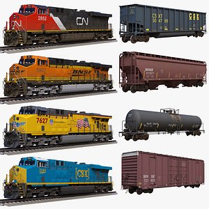 Diesel Locomotive GE ES44AC and Railcars Collection