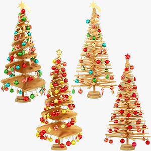 Wooden Christmas Trees Collection V7 3D model