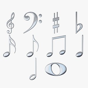 3D model silver musical notes