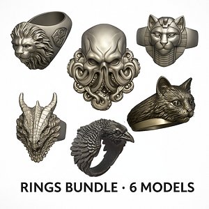 Fantasy & Mythology Sculpted Ring 3D Models Bundle