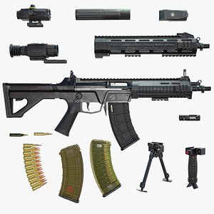 Modular QBZ 191 192 pack rigged low poly with attachments